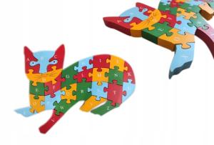 PUZZLE DREWNIANE KOT UKŁADANKA EDUKACYJNA LITERY CYFRY DLA DZIECI