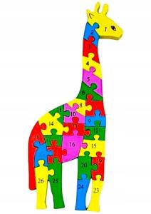 PUZZLE DREWNIANE ŻYRAFA UKŁADANKA EDUKACYJNA LITERY I CYFRY DLA DZIECI