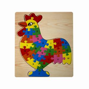 Drewniane PUZZLE edukacyjne NAUKA LITER CYFR   KOGUT