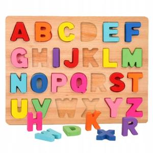 PUZZLE LITERKI DREWNIANE UKŁADANKA ALFABET NAUKA