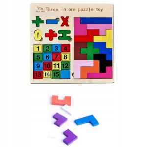 PUZZLE DREWNIANE TETRIS KLOCKI UKŁADANKA CYFERKI